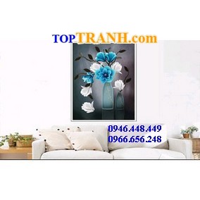 Tranh thêu bình hoa khoe sắc